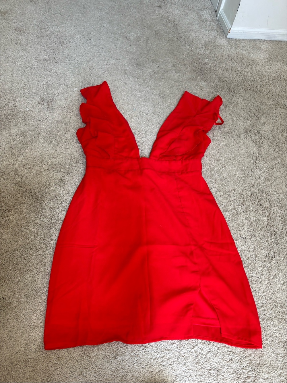 superdown Red Ruffle V-Neck Mini Dress